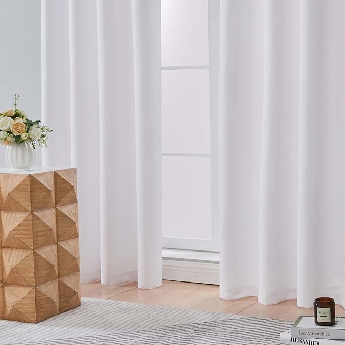 Aiyufeng Pure White Curtains for Bedroom 63 Inch Length 2 Panels Set, Room Darkening Window Treatment, Light Filtering Curtain Drapes, Soft Casual Rod Pocket Privacy Curtains, W40 x L63 Inch