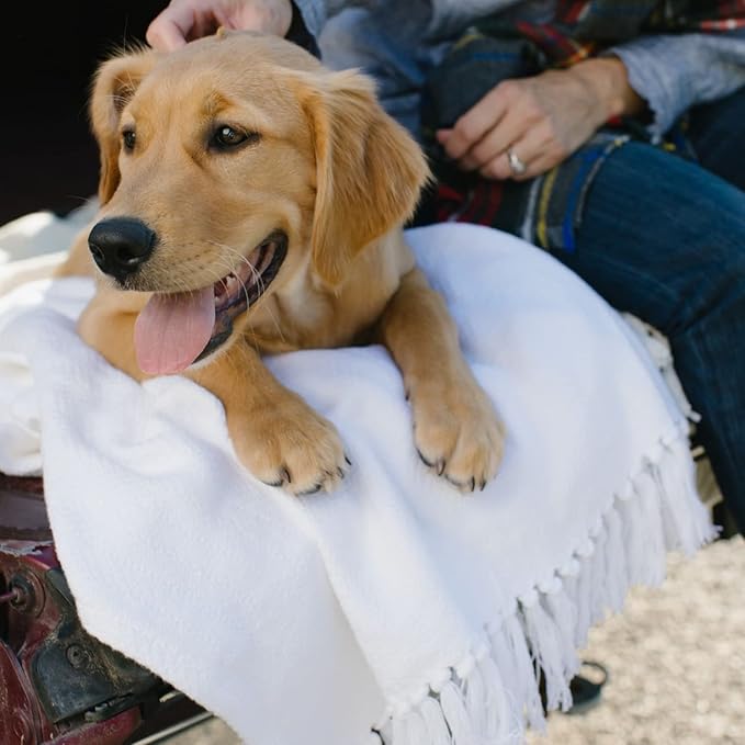 Red Land Cotton | American-Made 100% Cotton Throw Blanket | Soft, Breathable Basket Weave Blanket | Easily Laundered | White