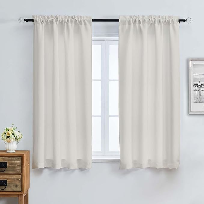 Aiyufeng Natural Room Darkening Curtains for Bedroom 63 Inch Length 2 Panels Set, Solid Thermal Insulated Energy Saving Rod Pocket Window Treatment Curtains Blackout Drapes, W40 x L63 Inch, Natural