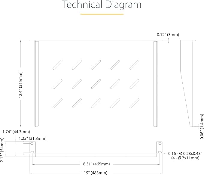 StarTech.com 1U Vented Server Rack Shelf, 12in/31.5cm Mounting Depth, for 19" Rack/Cabinet, SPCC Steel, Max 25lb/11.3kg