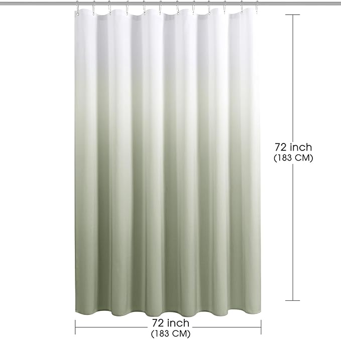 Sage Green Shower Curtain，Polyester Ombre Shower Curtains for Bathroom，Green and White Gradient Fabric Bathroom Decor Bath Set, Washable，72 x 72