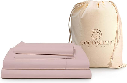 Good Sleep Bedding Twin XL Bed Sheets - 100% Egyptian Cotton Twin XL Sheets, 1000TC, 4Pc, XL Twin Sheet Sets, Luxury Sateen Weave, Soft, Bed Sheets Twin XL, 16" Deep Pocket Bedsheets - Blush