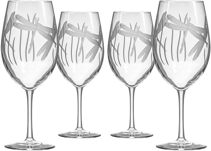 Rolf Glass Dragonfly All Purpose Wine Glass 18 ounce - Stemmed Wine Glasses Set of 4 – Lead-Free Glass- Etched Large Wine Glasses - Made in the USA - A Classic