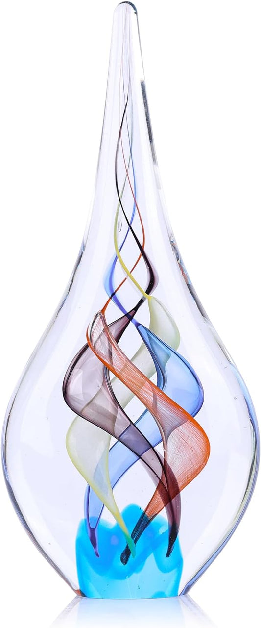 9" Tall Sculpture Hand Blown Glass Decor, Paperweight for Office Desk, Modern Glass Art Figurines Mediterranean Beach House Decor, Living Room Coffee Shelves Table Top Decoration (Colorful)