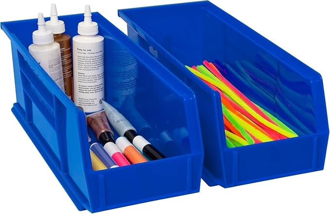 Akro-Mils 30234 AkroBins Plastic Storage Bins, Space-Saving Stackable Bins for Garage, Pantry, Craft Organization, 15" x 5" x 5", Blue, 12-Pack