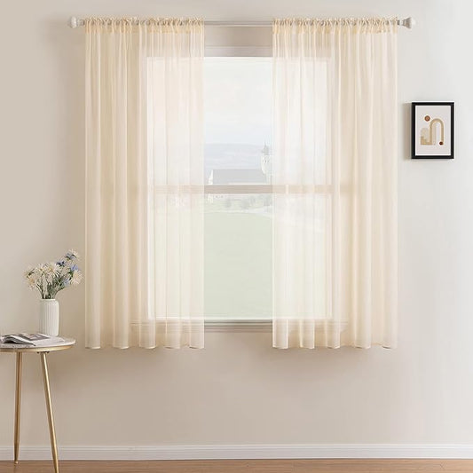 MIULEE Cream Beige Window Sheer Curtains for Bedroom Living Room Solid Elegant Net Drapes 2 Panels Width 38 x Length 63 Inches