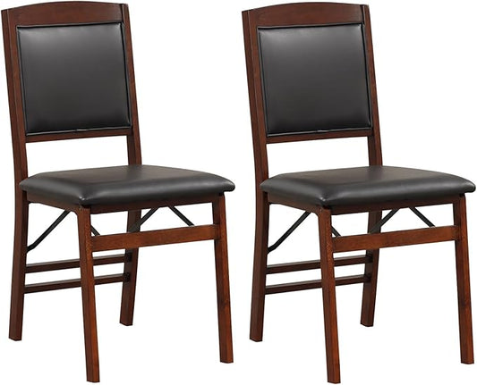 GOFLAME Folding Dining Chairs Set of 2, Foldable Chairs with PVC Padded Seat & High Backrest, Wooden Side Chairs, 2 Pack Dining Chairs for Living Room, Kitchen, Restaurant