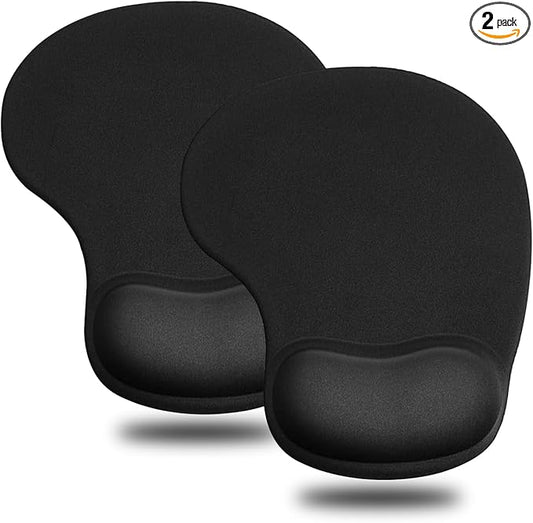 JIKIOU Mouse Pad, 2 Pack Ergonomic Mouse Pads with Comfortable Gel Wrist Rest Support and Smooth Cloth, Non-Slip PU Base for Easy Typing Pain Relief Durable and Easy to Clean Small Black