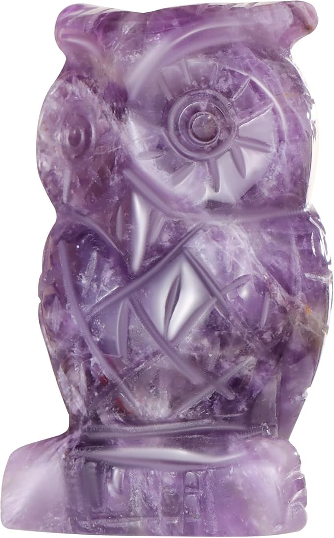 Amethyst Crystal Owl Figurine Ornament Gifts Hand Carved Gemstone Animal Carvings Collective Crystal and Healing Stones Paperweight for Home Office Decor