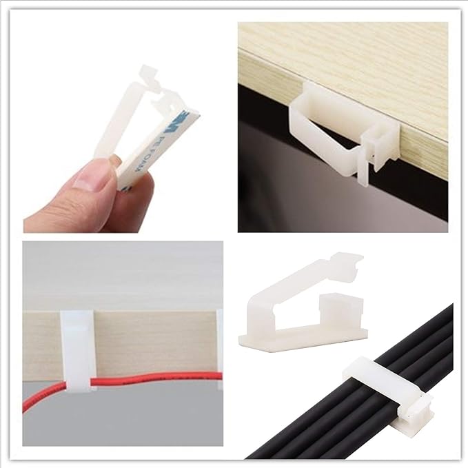 50Pack Self Adhesive Cable Management Clips, Cable Organizers Wire Clips Cord Holder for TV PC Laptop Ethernet Cable Desktop Home Office Indoor/Outdoor