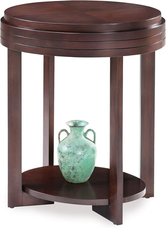 Teo Oval Solid Wood End Table with Shelf, Chocolate Cherry Brown, Perfect for Living Rooms, Bedrooms, and Small Spaces – Leick Home, 10107-CH