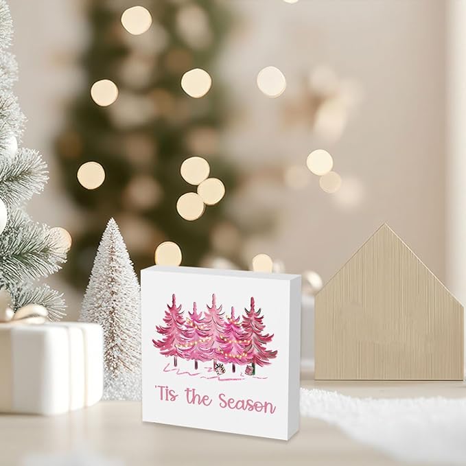 Tis' the Season Pink Christmas Vacation Movie Decor Xmas Sign 5 x 5 Inch