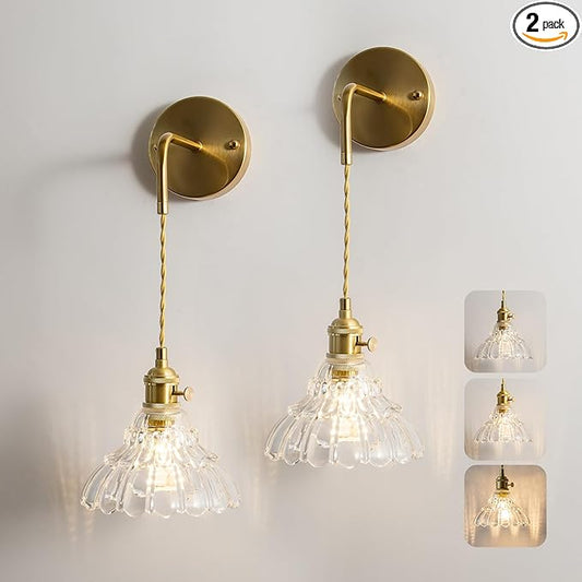 KSRYSZCQ Wall Sconces Set of 2,Modern Gold Vanity Lights with Clear Glass Shade, Hardwired Bathroom Wall Sconce Lighting Fixtures for Kitchen Over Sink Living Room Hallway Cabinet Porch