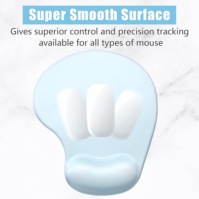 Hsurbtra Ergonomic Mouse Pad with Wrist Rest Support, Gel Mouse Pads with Non-Slip PU Base, Pain Relief Memory Foam Computer Mat, Cute Office Supplies Desk Decro Accessories, Sky Blue