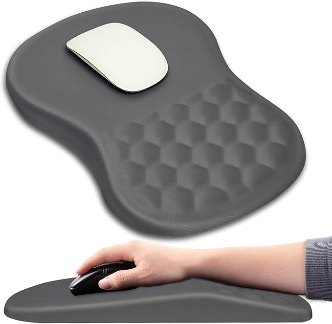 Hokafenle Ergonomic Mouse Pad Wrist Support with Massage Design, Wrist Rest Pain Relief Mousepad with Memory Foam&Non-Slip PU Base, Mouse Pads for Wireless Mouse & Desk (12x8 inch,Light Grey)