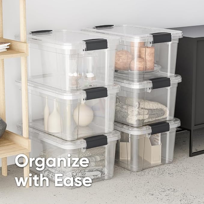 Superio Clear Storage Boxes with Lids, 14.25 Quart Plastic Container Bins for Organizing, Stackable Crates, BPA Free, Non Toxic, Odor Free, Organizers for Home, Office and Dorm, 3 Pack