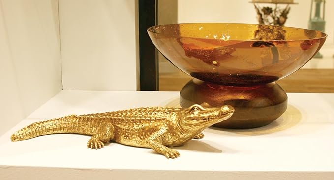 Howard Elliott 52029 Gold Sculptures Antique Crocodile for Home Decoration Statue for Book Shelves, Console Tabels, Entryway, or Any room, Metallic Brassy Gold