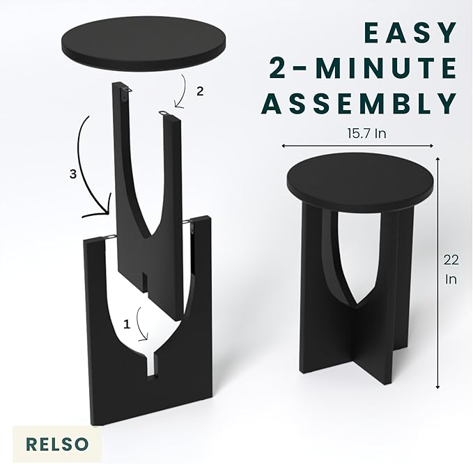 Stupa Solid Wood End Table – 22" Tall Round Side Table for Living Room or Bedroom, Handcrafted Accent Table in Distressed Black Finish, Easy Assembly, Modern Minimalist Design for Small Spaces