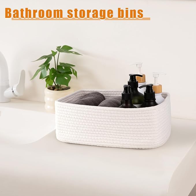 OIAHOMY 4 Pack Storage Baskets for Organizing, Small Bins for Shelves, Cute Decorative Storage Bins, Organizer Baskets for Gifts Empty, 13''Lx8.7''Wx5.1''H, White