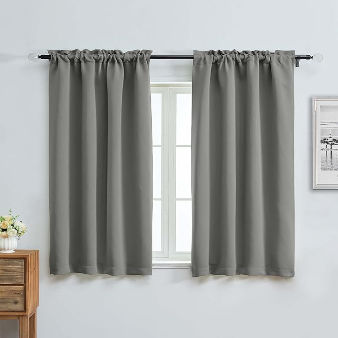 Aiyufeng Light Grey Short Blackout Curtains for Bedroom 54 Inches Long 2 Panels Set, Solid Thermal Insulated, Energy Saving Window Treatment Curtains Blackout Drapes, W40 x L54 Inch, Light Grey