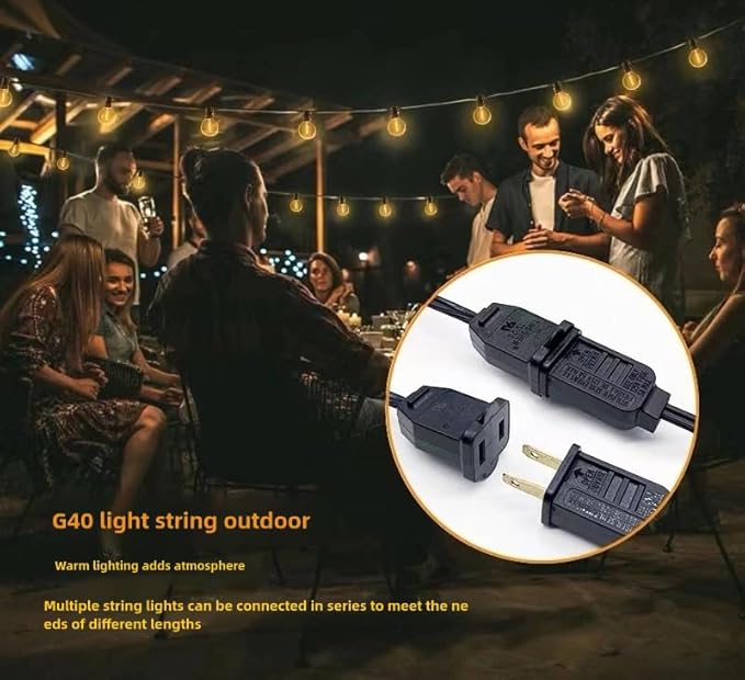 Outdoor String Light 50FT Patio Black with 52 Shatterproof G40 LED Clear Globe Bulbs for Indoor/Outdoor, Connectable Hanging Lights for Backyard Balcony Party Decor