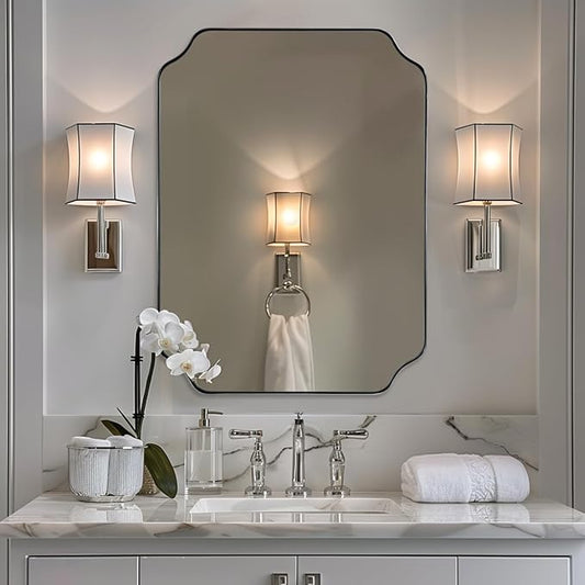 ANDY STAR Chrome Bathroom Mirror, 24x32 Inch Polished Chrome Rectangle Mirror, Scalloped Bathroom Mirror with Stainless Steel Metal Frame, Thin Frame Deep 1’’