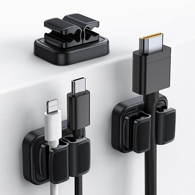 Lamicall Cord Organizer Spring Clip Holder - [1 Small Clip Hold 3 Cords] Desk Cable Management Holder, Adhesive Phone Charger Wire Keeper for Nightstand Office Car, Desk Accessories, 3Pcs