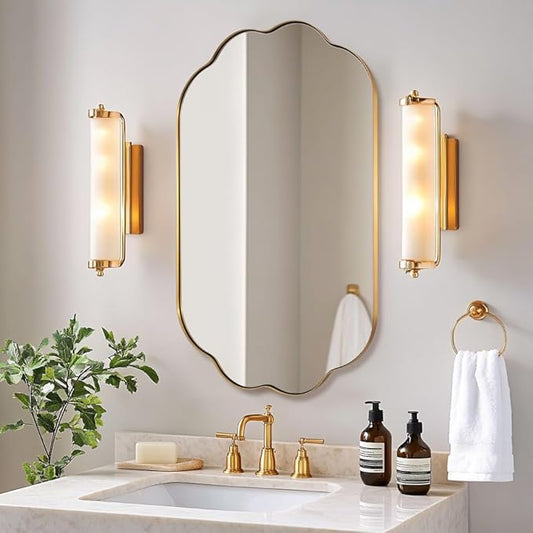 ANDY STAR Scalloped Bathroom Mirror, 24x36 Inch Brushed Gold Vanity Mirror in Stainless Steel Metal Frame, Unique Oval Mirror with Modern Curved Edge Design, Ideal for Bathroom, Bedroom, Entryway