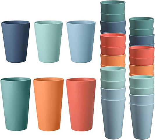 24 Pcs Unbreakable Plastic Cups Set, 12 Pcs 14 oz and 12 Pcs 20 oz Reusable Plastic Cups, Stackable Water Tumblers, Drinking Cup for Kitchen, BPA-free, Dishwasher and Microwave Safe, 6 Colors