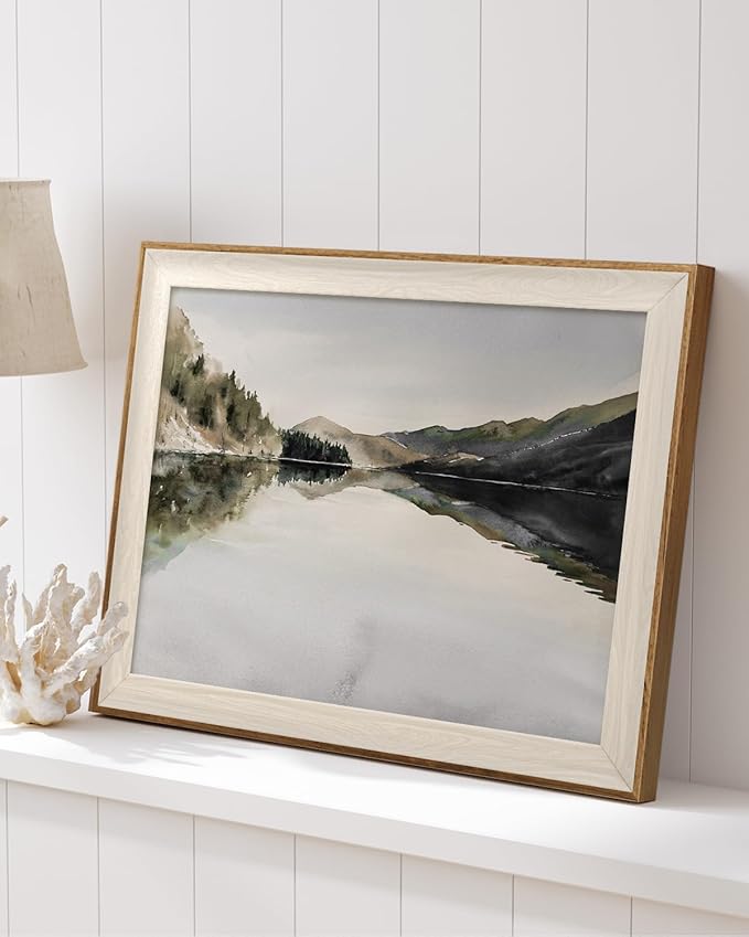 InSimSea Framed Canvas Wall Art Mountain Reflection Decor Vintage Wall Art Mountain Range Nature Wilderness Art Decorative Rustic for Living Room, Bedroom, Office Wall Decor 12x16In