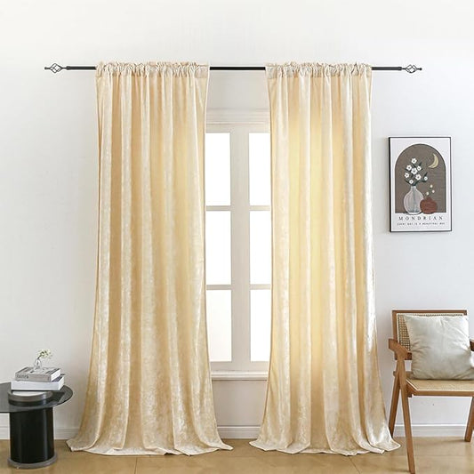 Velvet Blackout Curtains Soft Luxury 2 Panels Curtains for Bedroom Nursery Patio Doors Rod Pocket Back Tab Drapes Curtains for Living Room,52 by 108 Inch, Beige