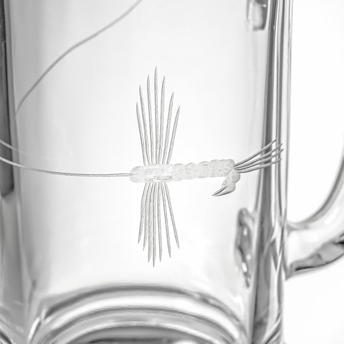 Rolf Glass Fly Fishing Beer Mug | Set of 2 15oz Beer Glasses | Diamond Wheel Engraved in the USA | Outdoor Lifestyle