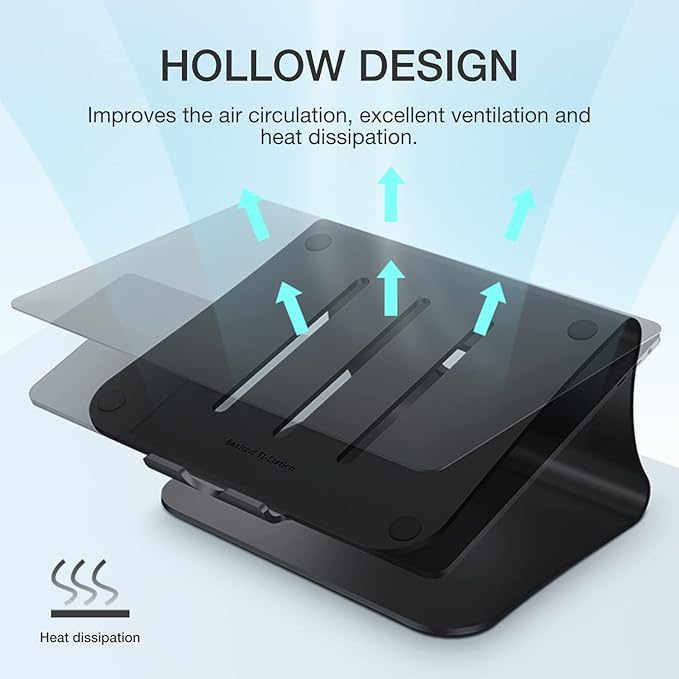 Laptop Stand, Aluminum Notebook Holder Riser Heat-Vent for MacBook Air/Pro, Dell, HP, Lenovo, Microsoft Surface, Samsung 11-16 inches Notebook (Black)