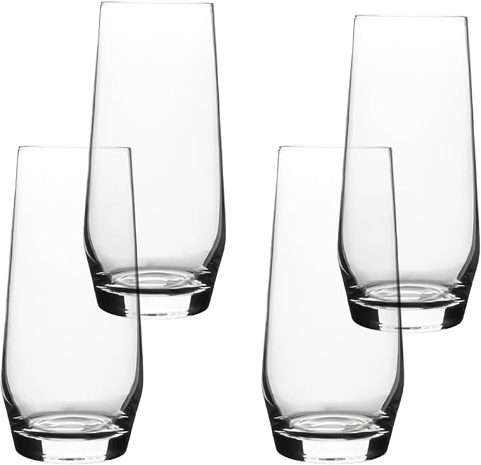 over&back 12oz Traditional Glassware - Set of 4 Classic Stemless Drinking Glasses for Parties, Get-togethers, and More - Mouth-Blown - Wine Cups for Kitchen and Dining Room - Clear, Water (12oz)