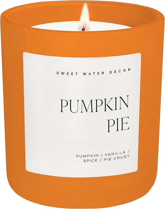 Sweet Water Decor Pumpkin Candle - Pumpkin Pie Scented Fall Candle, 15oz Orange Matte Jar for Fall Decor - Soy Candle Wax with 70 Hour Burn Time