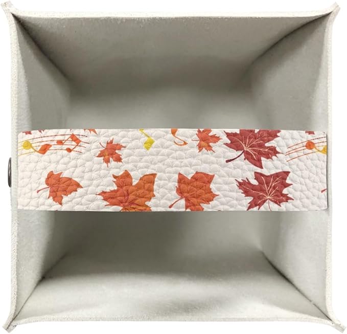 Maple Leaf Tissue Box Cover Square PU Leather Tissue Box Holder Facial Paper Boxes Case for Tabletop Night Stands Bathroom Office Thanksgiving Modern Decorative Cube Napkin Case
