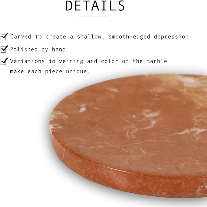 8" Natural Travertine Ring Dish Jewelry Tray for Women Gift - Marble Trinket Dish for Key Earring Nightstand - Candy,Fruit, Nut, Snack Serving Tray for Table, Home Decor (Rosso Red Marble)