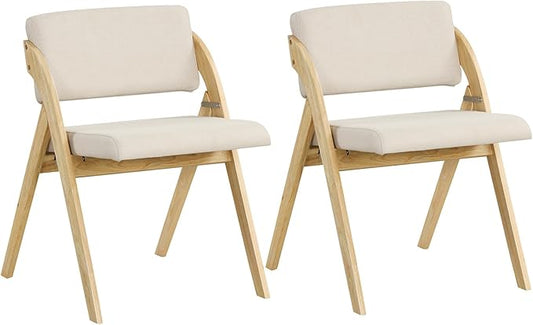 GOFLAME Folding Dining Chairs Set of 2, Upholstered Kitchen Chairs with Padded Seat & Backrest, Modern Side Chairs with Rubber Wood Legs for Home Office Events, Wedding, No Assembly Needed, Natural