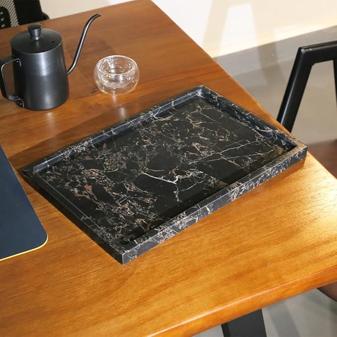 100% Natural Marble Serving Tray Luxury Calaccata Viola Marble Storage Tray for Home Decor Stone Tray for Bathroom/Kitchen/Vanity/Dresser,Plate Holder for Tissues, Candles, Towel