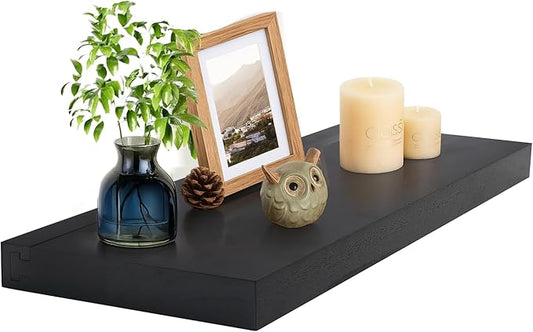 Solid Walnut Floating Shelves for Wall, 24"*10"*1.6"Real Thick Wood Mounted Wall Display Shelf with Joinery for Home Decor, Bathroom,Kitchen Set of 1（ Black Stain）