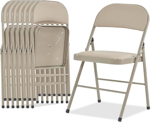 Karl home 8 Pack Brown Folding Chairs with Padded Seats for Outdoor & Indoor, Portable Stackable Commercial Seat with Steel Frame for Events Office Wedding Party, 330lbs Capacity