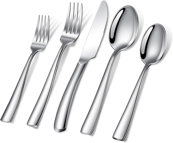 40-Piece Silverware Set, Heavy Duty Stainless Steel Flatware Set Service for 8, Modern Design Cutlery Utensil Sets, Dinner Fork Knife Spoon Eating Tableware Sets for Home, Dishwasher Safe