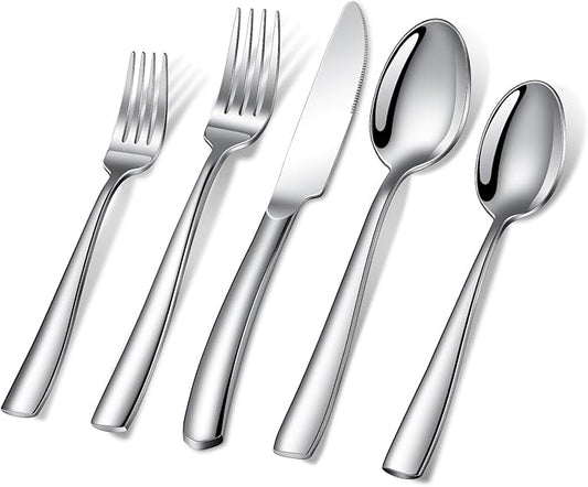 40-Piece Silverware Set, Heavy Duty Stainless Steel Flatware Set Service for 8, Modern Design Cutlery Utensil Sets, Dinner Fork Knife Spoon Eating Tableware Sets for Home, Dishwasher Safe