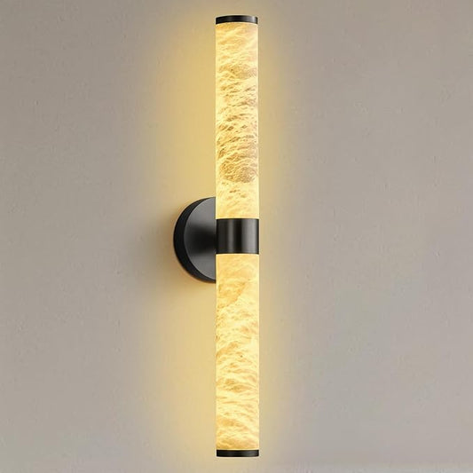 Alabaster Wall Sconce - 24" Black Wall Sconce Light, Modern Natural Spanish Marble Sconces Wall Lighting, Bathroom Vanity Sconces Wall Lights for Living Room, Bedroom, Hallway, Stairs, Matte Black