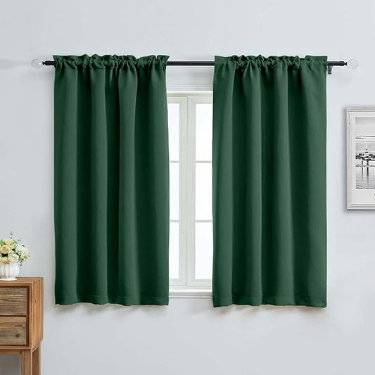 Aiyufeng Ever Green Short Blackout Curtains for Bedroom 54 Inches Long 2 Panels Set, Solid Thermal Insulated, Energy Saving Window Treatment Curtains Blackout Drapes, W40 x L54 Inch, Ever Green