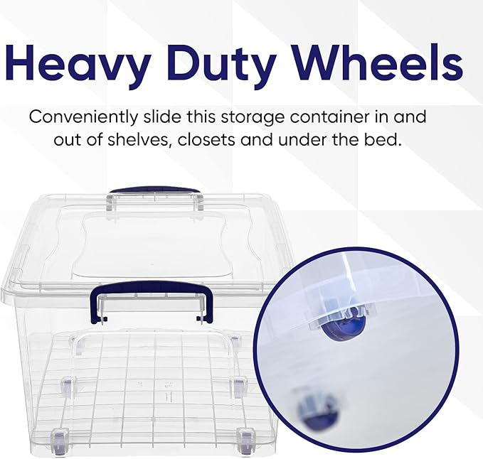 Superio Storage Containers With Wheels (3 Pack), Stackable Large Storage Containers With Lids, Durable Latches (32 Qt)