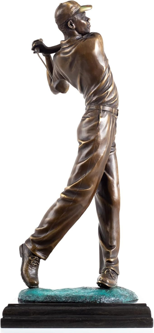 22.8'' Golf Man Bronze Statue, Classical Golfer Bronze Figurine Sculpture with Marble Base Modern Art Crafts for Home Office Decor Gift