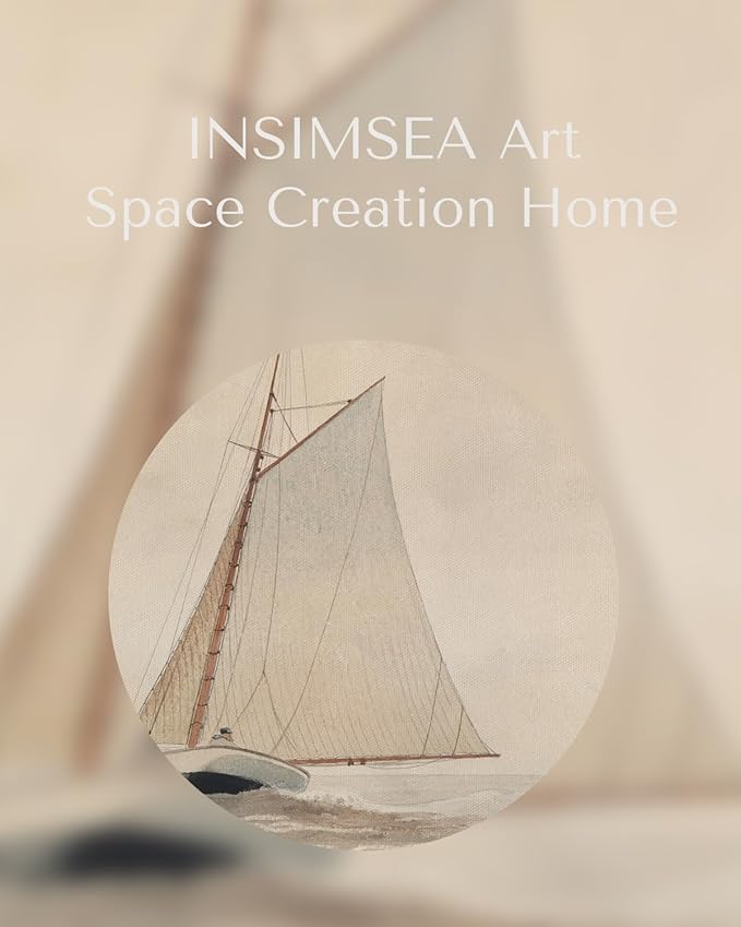 InSimSea Framed Canvas Wall Art of Large Coastal Sailboat - Wall Decor Classical Coastal Art Work Living Room Decor, White Sailboat Sea Gallery Oil Painting Art, Large Home Decor Artwork 10x12In