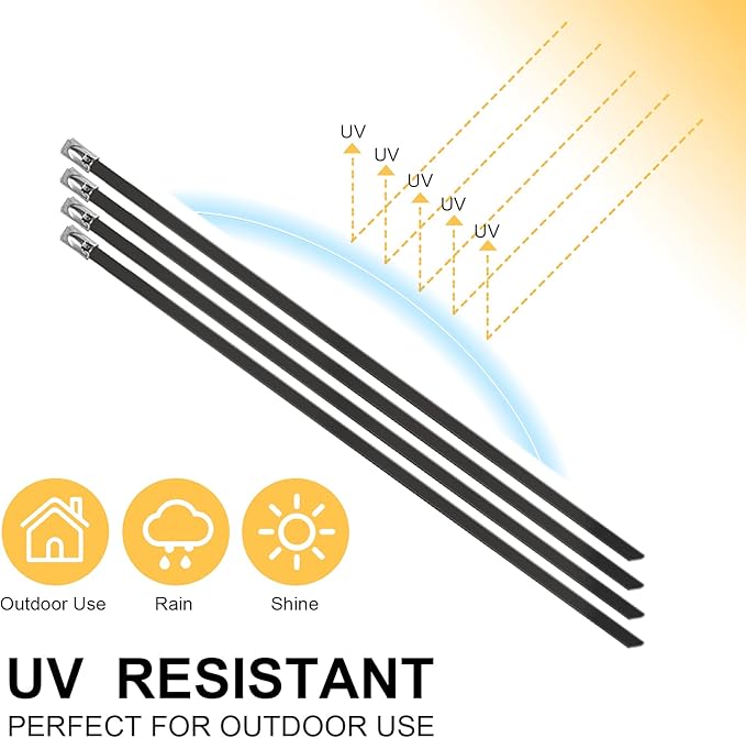 OFFO Black Zip Ties Made of Metal 15.8 in Premium Heavy Duty Stainless Steel Wire Multifunctional Locking Exhaust Wrap Flexible Durable 30 PCS