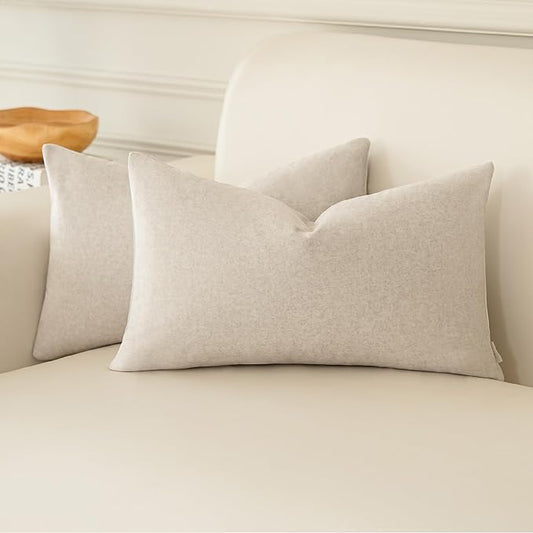 a moment Pack of 2 Ivory Stain-Resistant Throw Pillow Covers Pet-Friendly Pillowcases Cushion Covers for Sofa Couch Bed Outdoor Waterproof 12x20 Inch